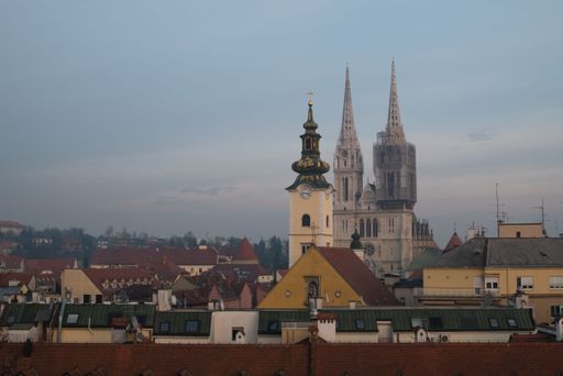 A scenic view of the traditional buildings in the evening, Zagreb, Croatia