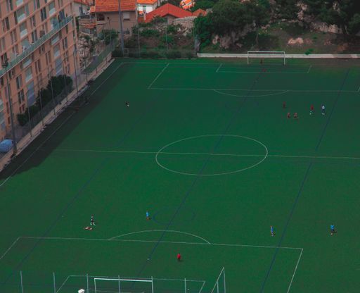 Aerial shot of a soccer field in Italy