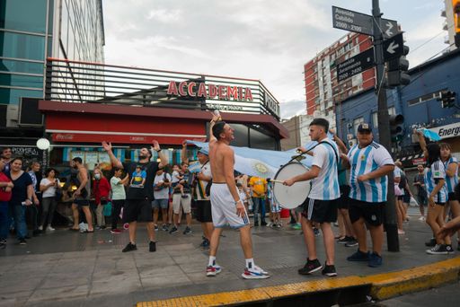 The Argentinian Hinchada at Buenos Aires City, celebrating after winning a match in the World Cup 2022