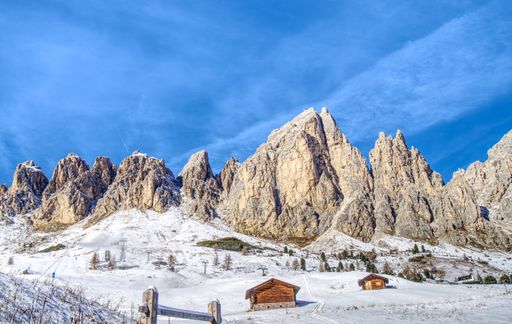 A beautiful shot of Corvara mountain rocks in South Tyrol, Northern Italy on a sunny day