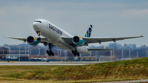 The Eastern 777 airplane taking off in Kansas, USA