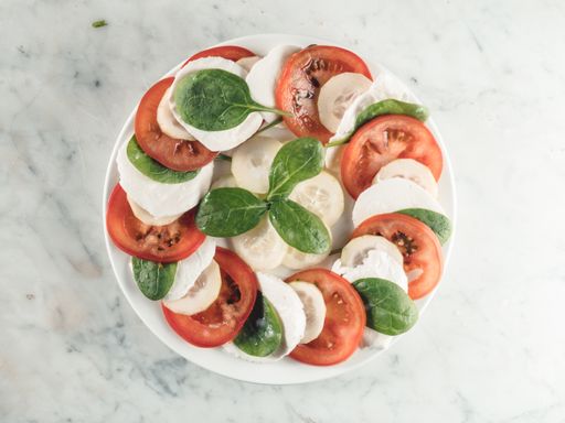 A top view shot of a delicious Caprese salad