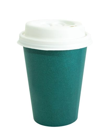 A green takeaway paper cup isolated on white or transparent background