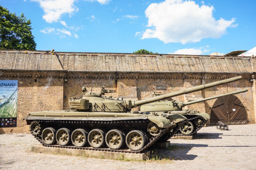 Old historic war tank at a outdoor museum in the Cytadela park.