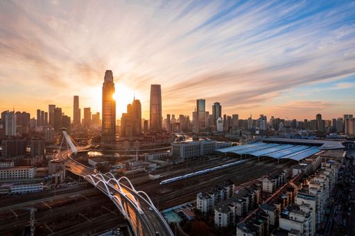 A cityspace of Tianjin with its beautiful skyscrapers during the sunrise in China