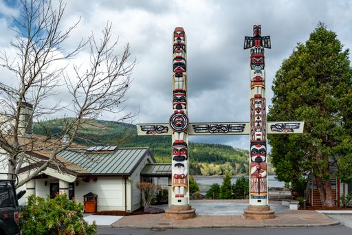 The Totem Poles of Jamestown by a famous American Indian artist, Sequim, WA, USA