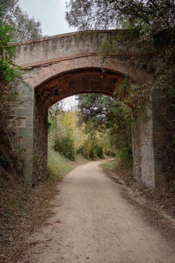 Bridge through which we cross to continue on the dirt road of the mountain path to see the waterfalls of the green mountain on a winter day.