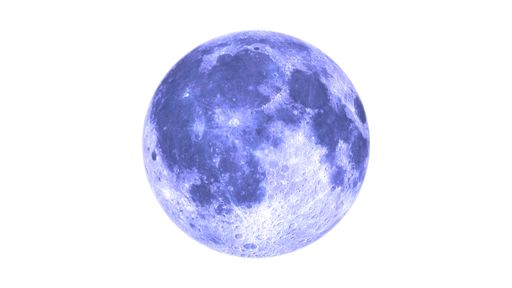 Isolated blue full moon on a white background. High resolution image