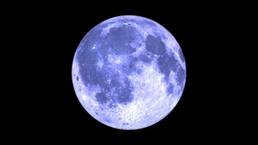 Isolated blue full moon on a black background. High resolution image