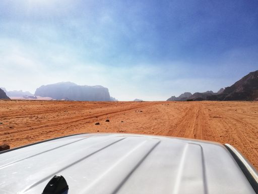 The Wadi Rum desert in Jordan captured from inside the car