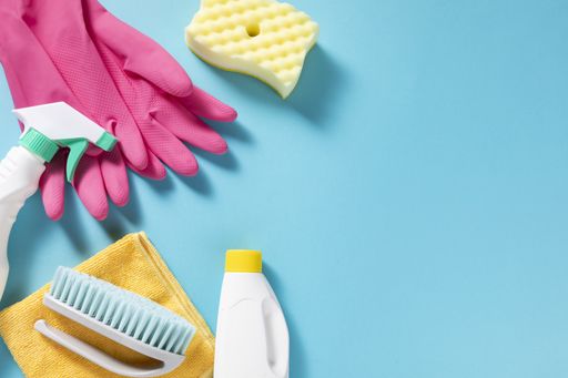 A selective focus closeup of cleaning materials-concept COVID19 prevention