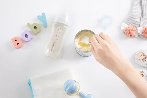 A top view shot of accessories for newborns