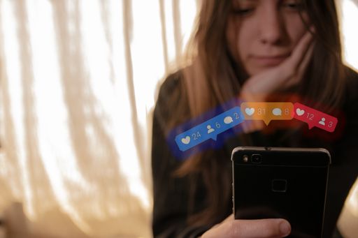 A shot of a girl having fun on social media platforms