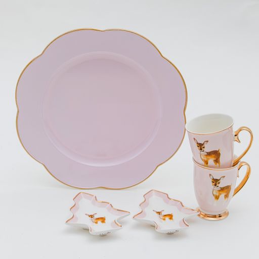 A vertical shot of a plate and cup set on a white background