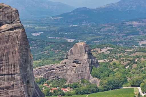 A beautiful shot of the Meteora rock formations on a sunny day in Greece