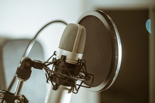 A closeup shot of a recording studio microphone