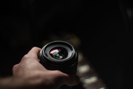 A closeup shot of a professional camera lens