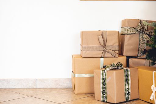 Many gift boxes with bows on the floor - Christmas presents