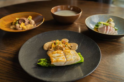 A selective focus shot of appetizing and delicious food on a wooden table