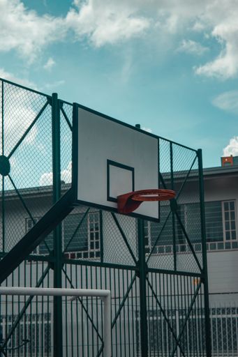 Basketball hoop in an urban landscape in the city of Bogota, Colombia.