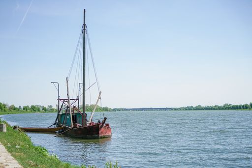 A shot of an old fishing boat on the bay