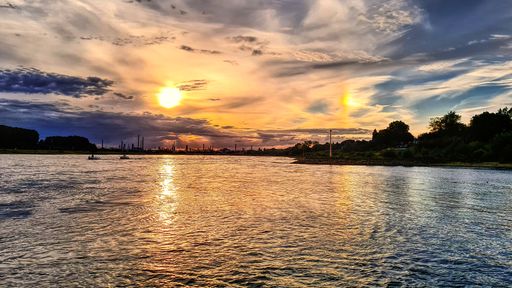 A beautiful view over the Rhine during the sunset in Leverkusen, Germany