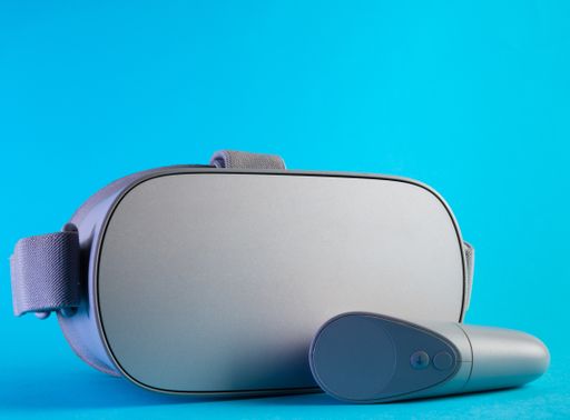 A closeup shot of virtual reality isolated on blue background