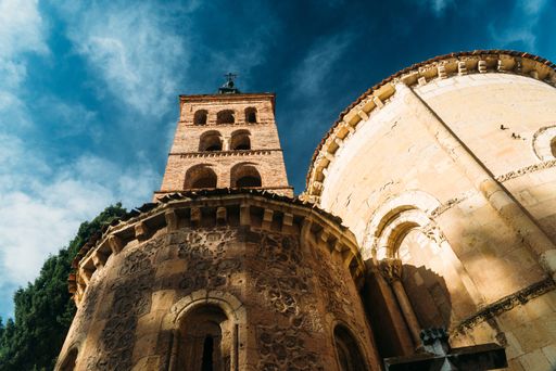 A low angle shot of the breathtaking church of San Milan captured in Segovia, Spain