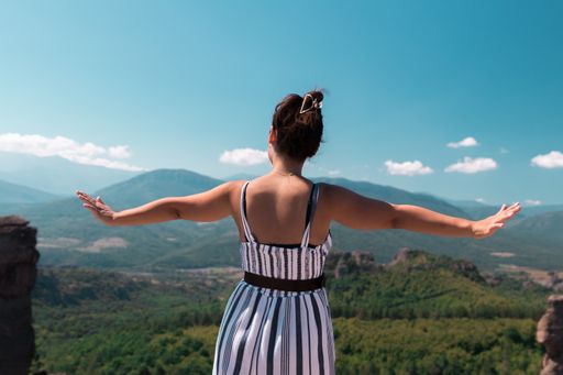 A back view of a young woman in Belogradchik, Bulgaria