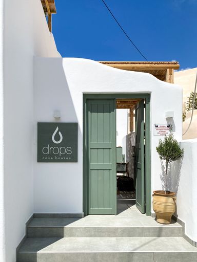 Entrance to Drops Cave Houses in Vothonas, Santorini, Greec