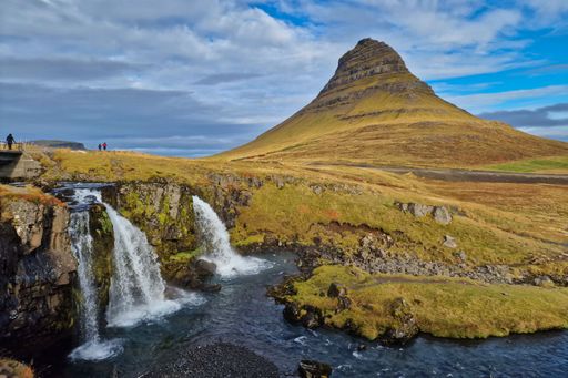The Kirkjufell mountain with a magnetic waterfall in the foreground, Iceland