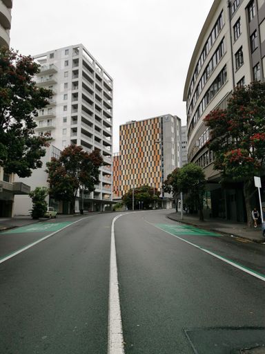 View up Anzac Avenue without traffic from center line