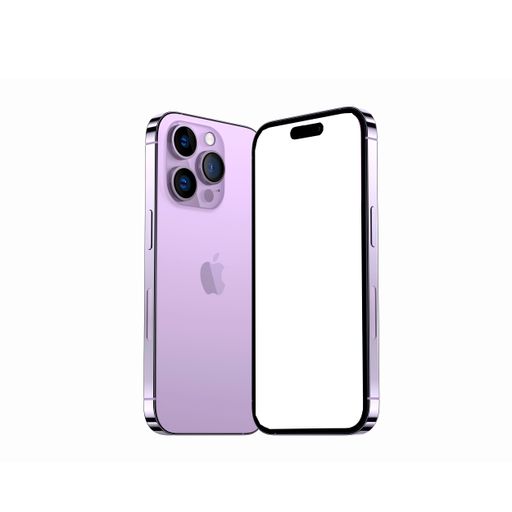 A purple iPhone with two sides against a white background