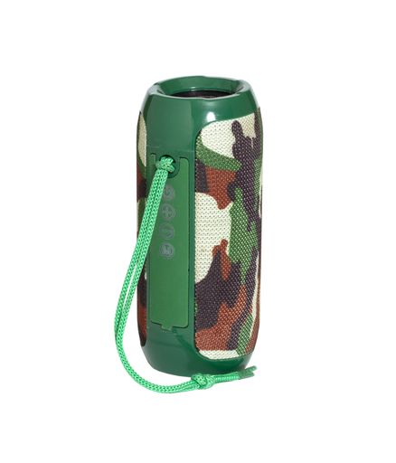 A vertical shot of a portable Bluetooth speaker on a white background