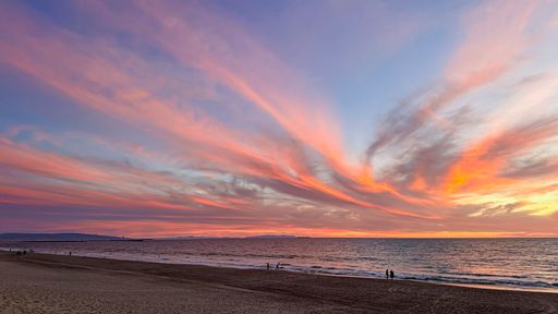 Multi color winter burn sunset over Venice pier and beach in Los Angeles