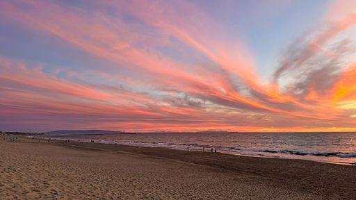 Multi color winter burn sunset over Venice pier and beach in Los Angeles