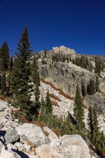 A scenic view of Delta Lake Trail in Grand Teton National Park, Wyoming