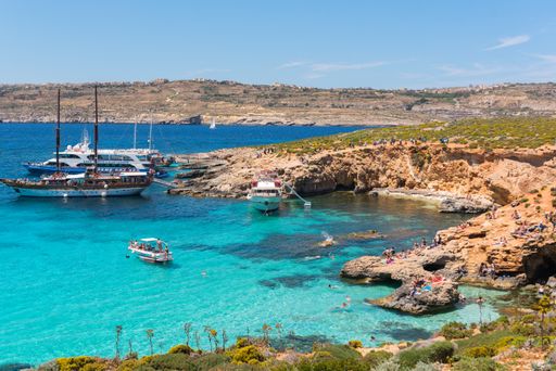 COMINO, MALTA - MAY 24, 2019 Holidays at Blue lagoon on island Comino, Malta