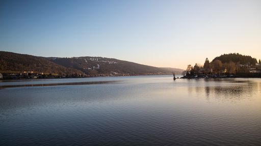 A beautiful shot of Le Pont at the northern end of Lac de Joux, Switzerland