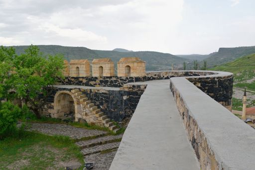 An empty footpath on the wall of Nevsehir Castle. Cappadocia, Turkey.