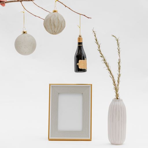 Beautiful Christmas decoration with a photo frame isolated on a white background