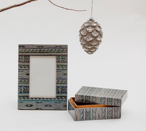 Beautiful Christmas decoration with a photo frame isolated on a white background