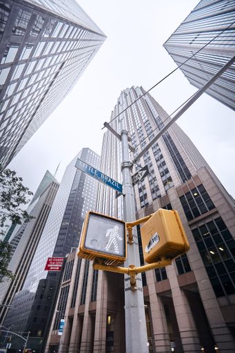 A vertical low angle shot of the buildings in Manhattan, New York City