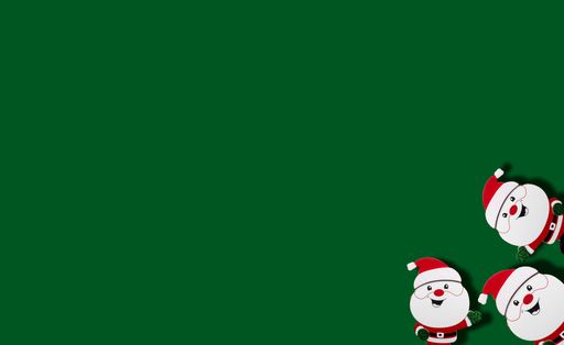 A green Christmas greeting card with Santa Clauses and free space for text