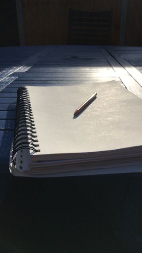 A vertical shot of a spring sketchbook with a pencil on a blank page