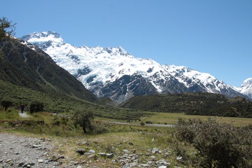 A beautiful view of the mountain chain covered in snow and the trees in front in the