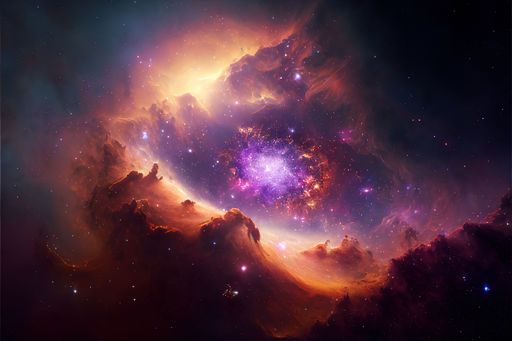 An abstract image of a star-filled cosmos, featuring a small yellow disk in the center of the frame