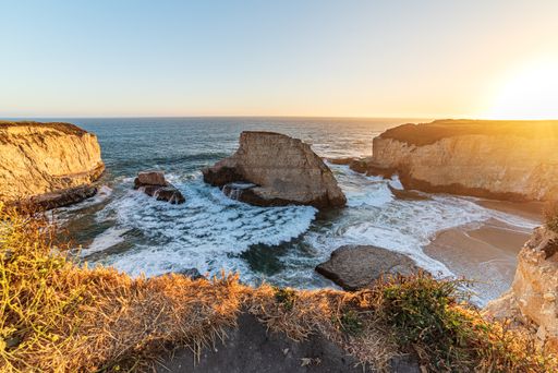 A beautiful scenery of the sunset at Sharkfin Cove, California