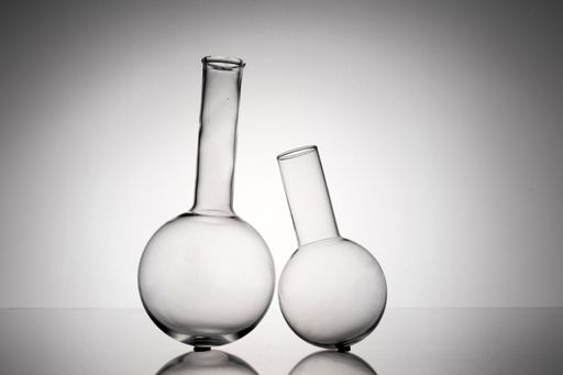 A closeup shot of transparent lab flasks