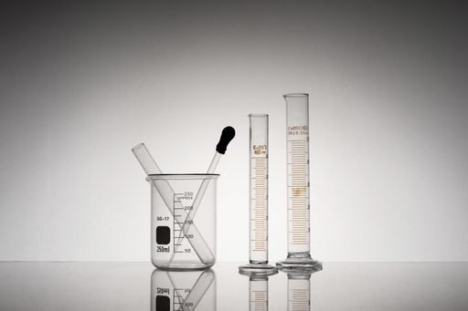 A closeup shot of laboratory beaker and tubes